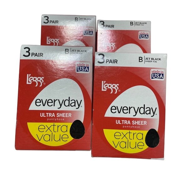 3 Leggs Everyday Ultra Sheer Pantyhose 3 Pair Pack Jet Black Size B Made In USA - Picture 1 of 3